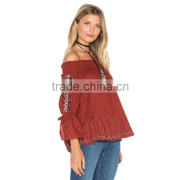 Ladies Off Shoulder Princess Fashion Cutting Blouse Design photo-2
