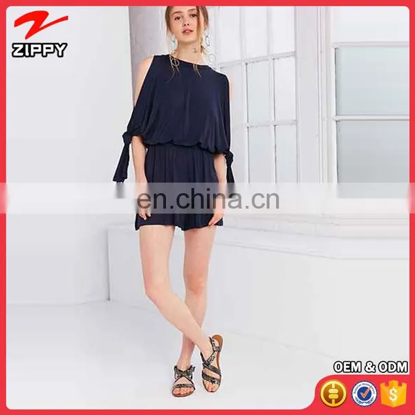 2017 Latest Fashion Navy Color Cold Shoulder Blouson Women Casual Jumpsuit photo-6