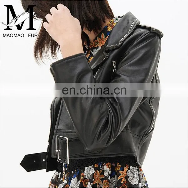 Genuine Cheap Ladies Leather Jacket For Girls Black Color Cool Style Fancy Leather Jacket photo-2