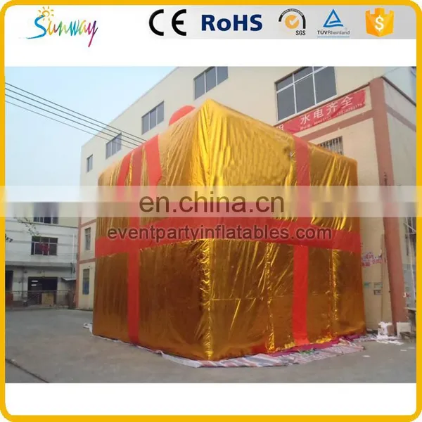 Golden Color Large Inflatable Gift Box Model for Sale photo-3