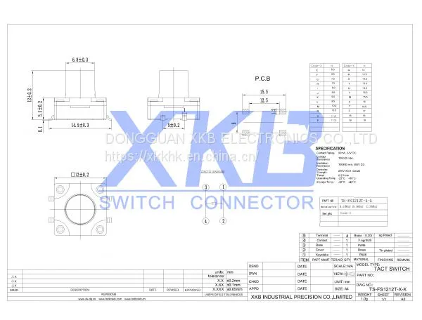 Customized Patch Type Waterproof 12*12 Stroke 0.35 Height Tact Switch photo-2