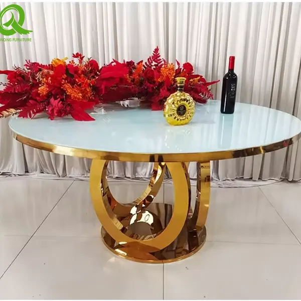 Modern Luxury Design Gold Stainless Steel Hotel Wedding Table Banquet Party Rental Tables photo-4