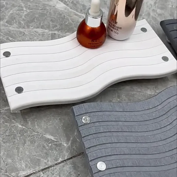 Wave-shaped Bathroom Sink Caddy Absorbent Diatomite Stone Bath Mat photo-3