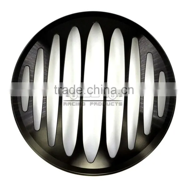 BJ-HGC-002 CNC Aluminum 7" Black Motorcycle Headlight Grill Cover For Harley photo-2
