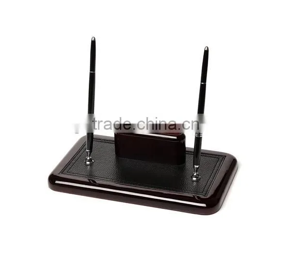 Luxury Solid Wood MDF Leather Wooden Office Stand Business Office Desktop Set Pen Stand