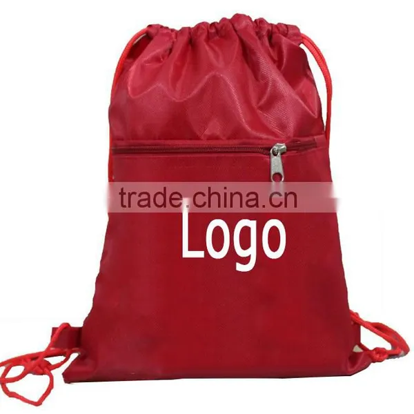 Blank Logo Canvas, Polyester Drawstring Backpack Bag With Front Pocket photo-2