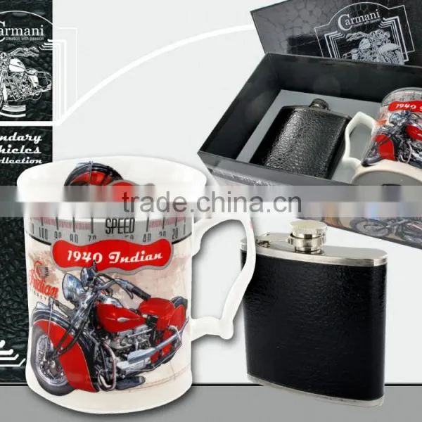 CARMANI Gift Set - Mug & Hip Flask OLD VEHICLES Design