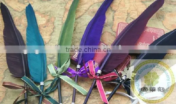 Ostrich Feather Quill Ballpoint Pen Set -Refillable