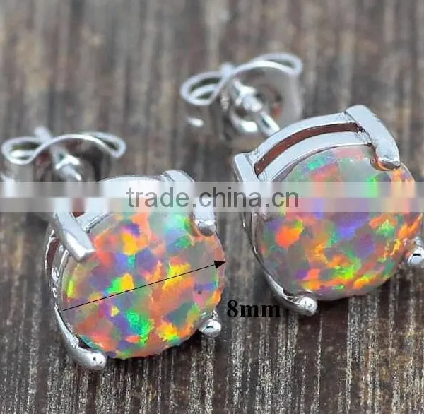 6mm 8mm Fancy Synthetic Blue Opal Earring Stud,925 Sterling Silver Fancy Stud Earring With Blue Opal Quality Choice photo-2
