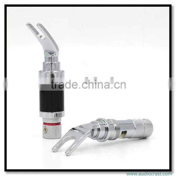 OEM Copper Rhodium Plated Carbon Fiber Speaker Cable Spade Terminal Connector Plug photo-3