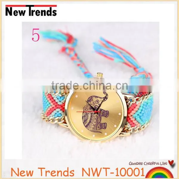 New Design Women Elephant Watch Geneva Colorful Braid Bracelet Watch photo-5