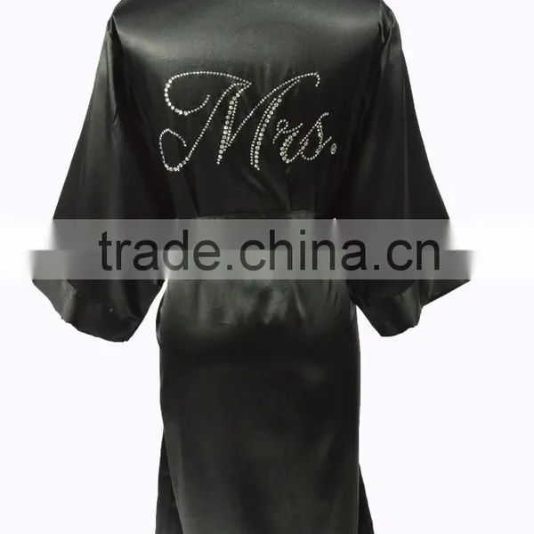 High Quality Soild Color Bridesmaid Satin Kimono Rhinestone Robes photo-5