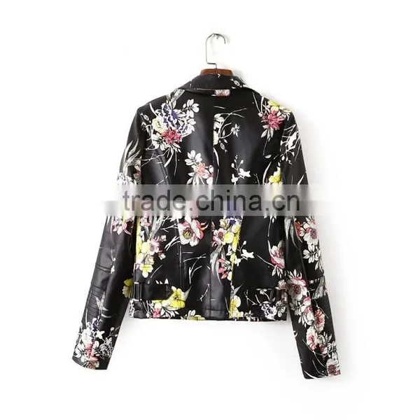 Wholesale Clothing Floral Print PU Motor Jacket photo-2
