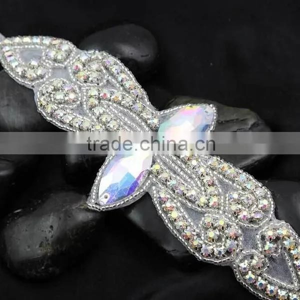 Iron on Handmade Rhinestone Trim Crystal Bridal Trimmings