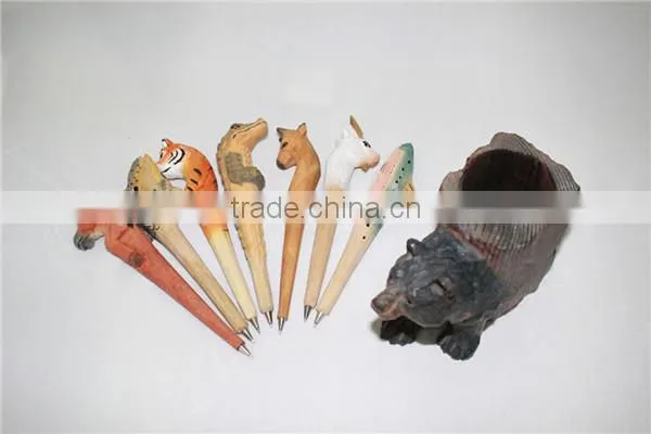 Animal Wooden Carving Creative Ballpoint Pen Wood Ball Point Pens Handmade Sculpture Student Ball-point photo-2