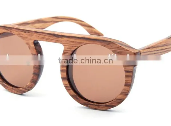 New Style Handmade Natural Bamboo Wood Round Frame Wooden Sunglasses for Women photo-2