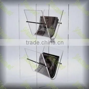 Custom Clear Lucite v Shape Magazine Holder Stand