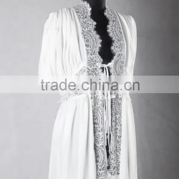 RB003 Delicate Lace Trim Sexy Kimono Robe for Women photo-5