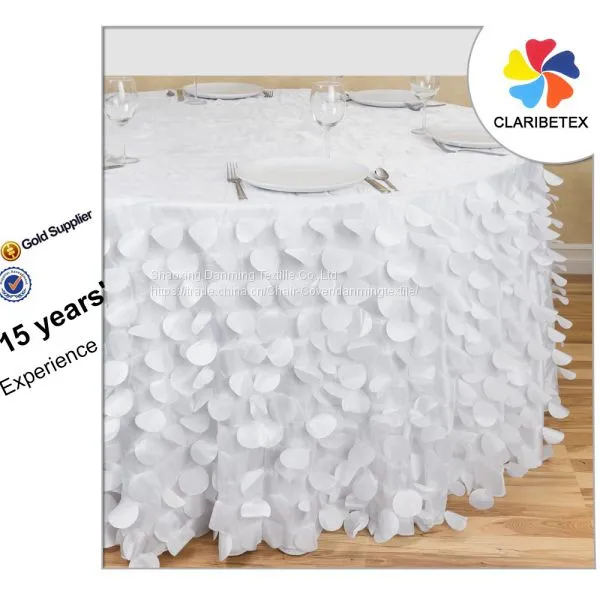 Round Satin Petal Embroidered Wedding Table Cloth photo-2