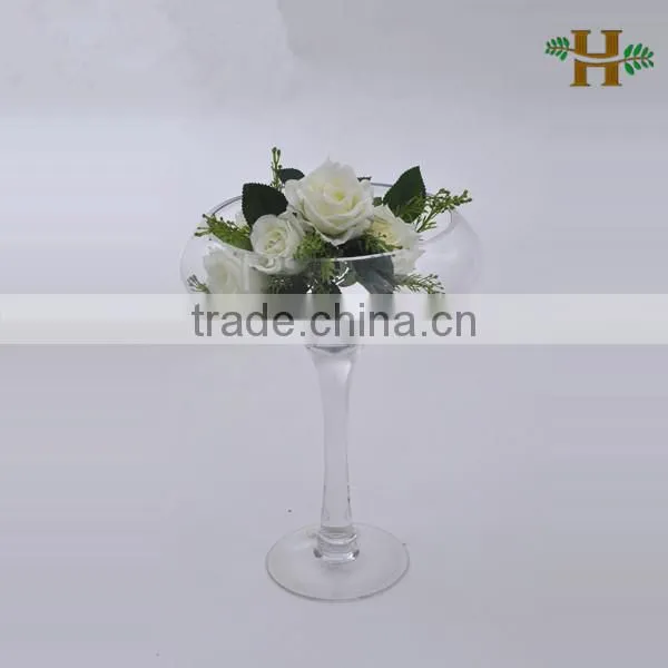 Handmade Long-stemmed Glass Fish Bowl, Footed Clear Tall Glass Vase