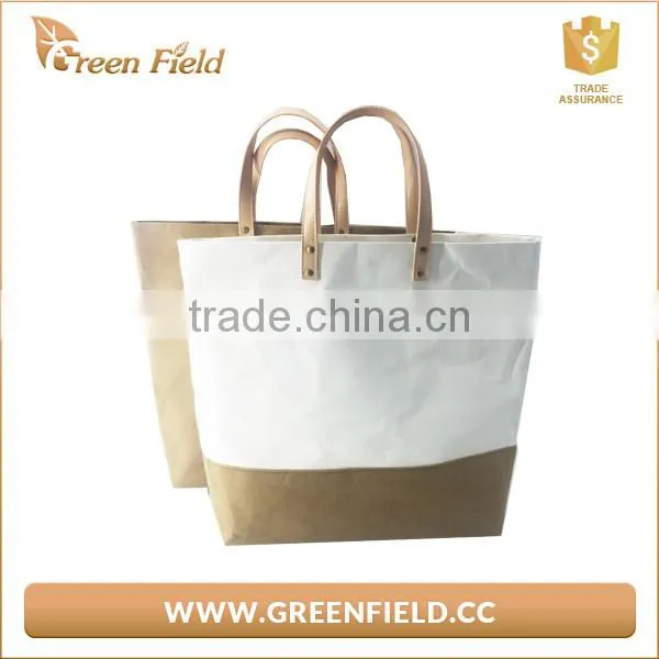 White and Brown Kraft Paper Tote Bag Handbag Washable Shoulder Bag photo-4