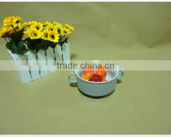 Wholesale Stocked Round With Two Handle Ceramic Soup Bowl photo-2