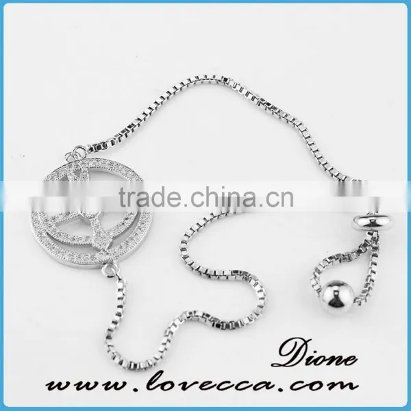 European Style Silver Adjustable Micro Pave Bracelet photo-5