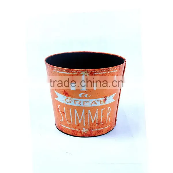 Orange Waste Bin Faux Leather Kitchen Trash Can No Lid photo-2