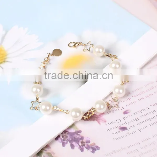 Gold Star Pearl Linked Bracelet Gold Chain Bracelet Elegant Dainty Bracelet photo-3