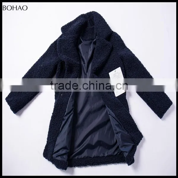 2015 Winter Fashion Blue French Terry Wool Fabric Coat photo-4