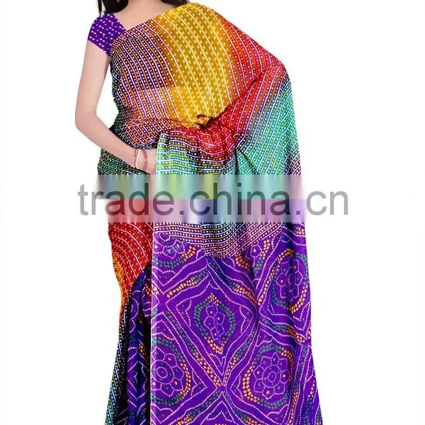 Bandhani Printed Designer Styles Saree With Blouse photo-4