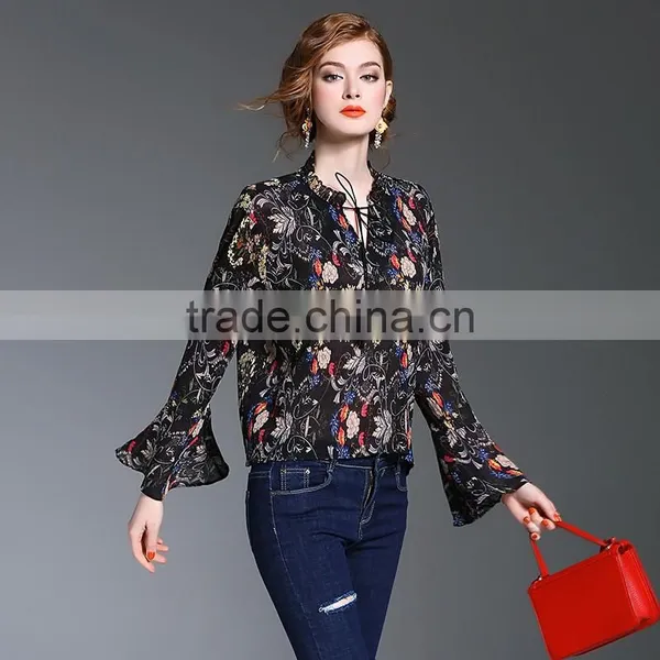 Maxnegio Lotus Leaf Sleeves Blouse Neck Designs Cutting Fashion Design Lady Blouse photo-3