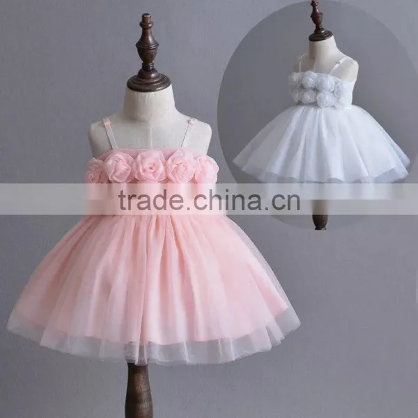 2017 Top Quality Kids New Model Baby 1 Years Old Birthday Pink Flower Party Dresses Cute White Girls First Holy Communion Dress photo-3