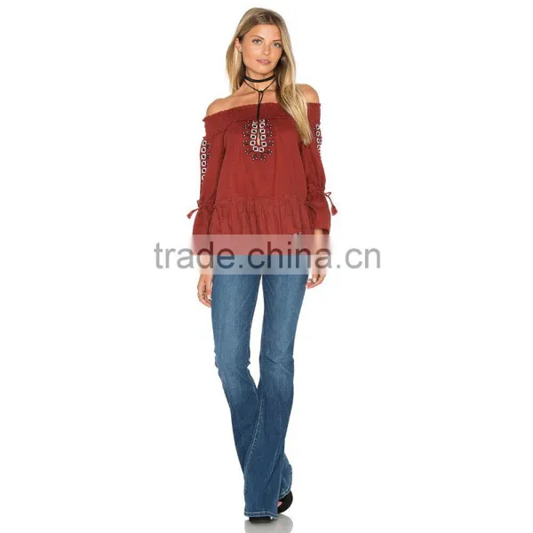 Ladies Off Shoulder Princess Fashion Cutting Blouse Design photo-4