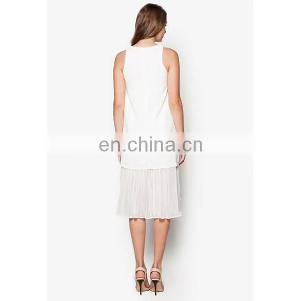 Fashion Ladies Clothes Latest Design Pleat Hem Sleeveless White Women Dress photo-4