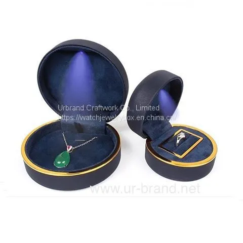 Romantic Fashion Jewelry Box Grey Velvet Couple Rings Box With LED Light photo-2