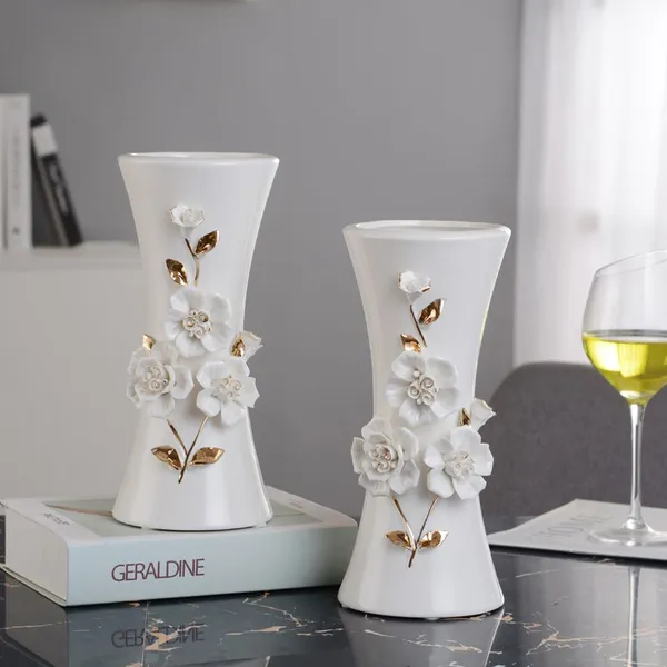 European Style Blue White Buddhism Dry Flower Ceramic Vase Silk Cloth Flower For Hallway photo-3