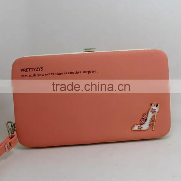Carteira Feminina 2015 Famous Brand Wallet High Quality PU Leather Girl Cluth Double Zipper Purse Decorated With High Heeled photo-5