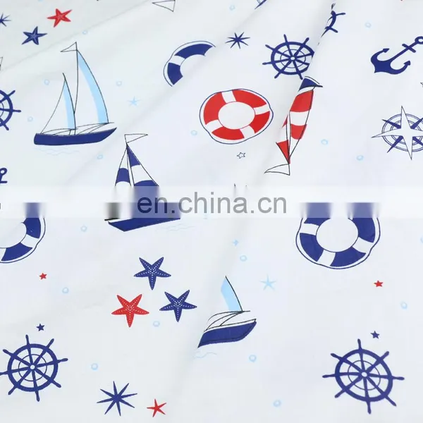 Cartoon Navy Sailing Series 100 Cotton Fabric Anchor Striped Calico Baby 100% Cotton Fabric photo-4