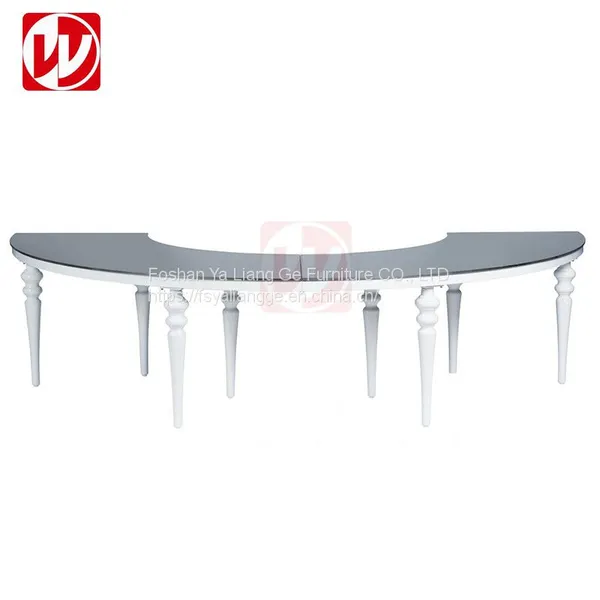 Cheap White MDF Top Banquet Round Table White Legs Wedding Serpentine Half-Moon Event Rental Dining Table photo-5