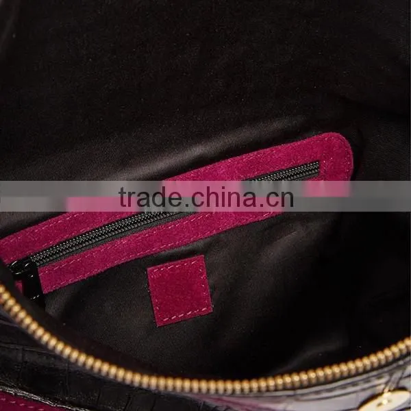 Fashion Foldover Marsala Burgundy Suede Clutch Bag With Crocodile Pattern Flap photo-3