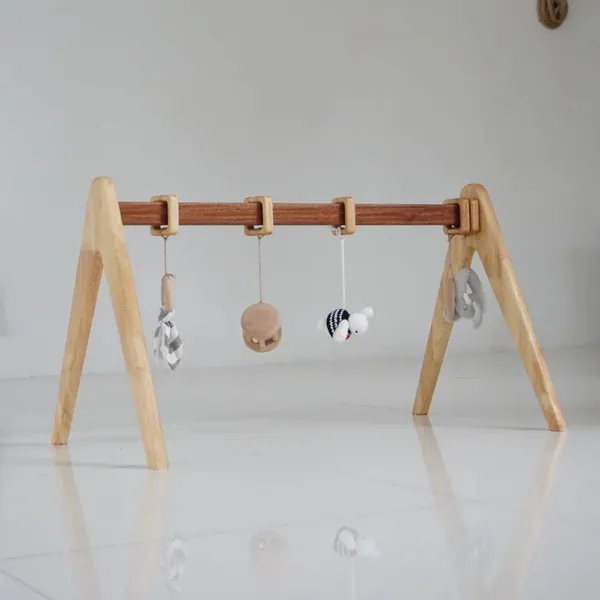 Wooden Baby Activity Gym Set Including Hanging Toys for Infant Development and Play Gym Baby