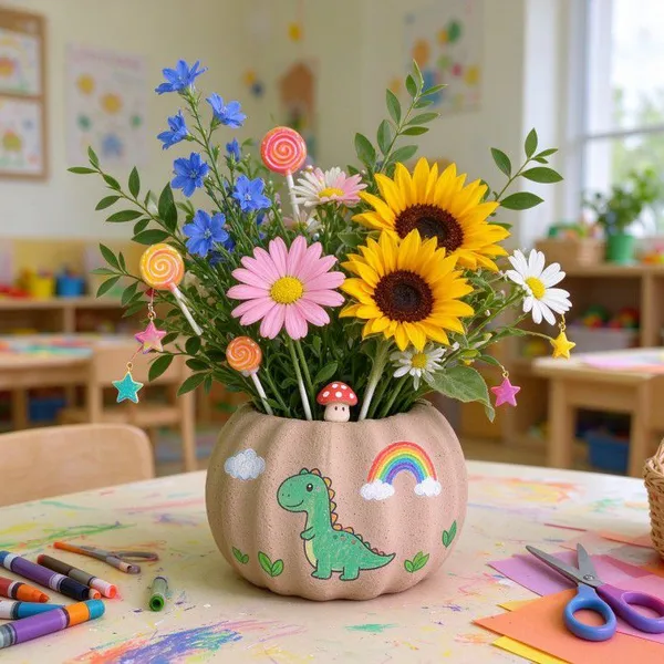 Ready-to-Paint Flower Pot for Office Desk Decoration, 12cm Hexagon Shape, Molded Pulp Fiber, Customizable Color with Acrylic Paint