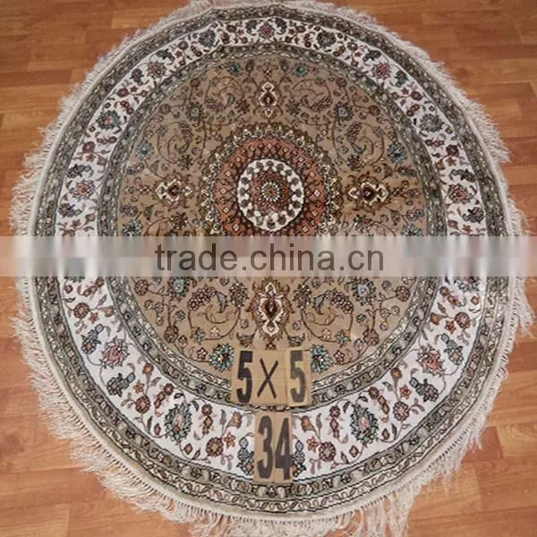 Round 5x5ft Luxury Home Cotton Persian Hand Knotted Carpet photo-4