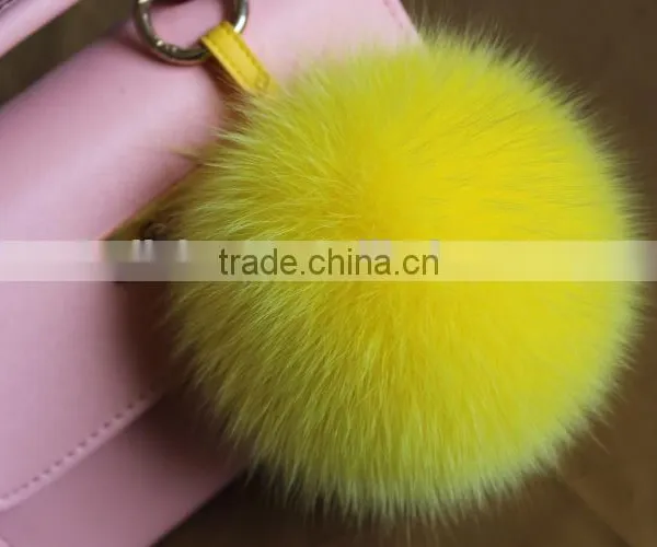 High Grade Personalized Real Racoon Fox Fur Pom Pom Metal Keychains photo-4