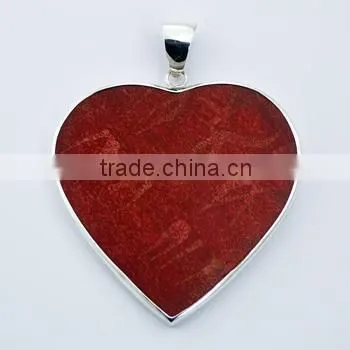 Fancy Sponge Coral Heart Pendant Sterling Silver Frame