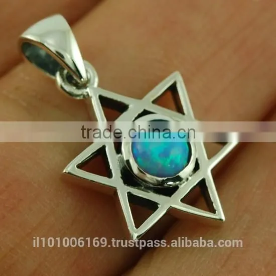 Small, Opal Star of David Sterling Silver Pendant, P402