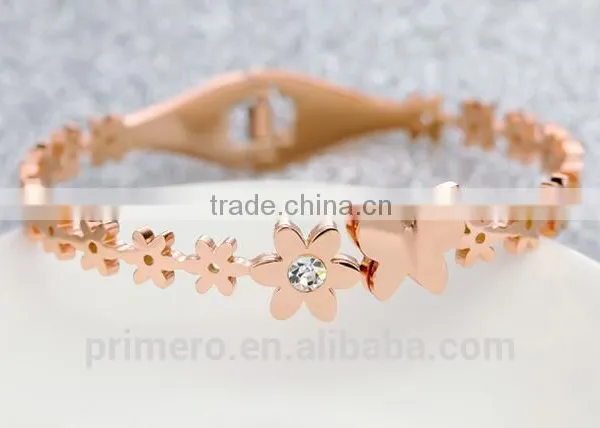 Fashion Titanium Steel Zircon Rose Gold Bangles Butterfly Daisy Bracelet photo-6