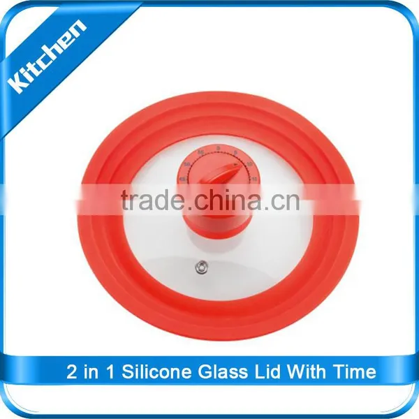 Universal 5 in 1 Silicone Glass Lid / Colorful High Quality Pot Lid With Time photo-2