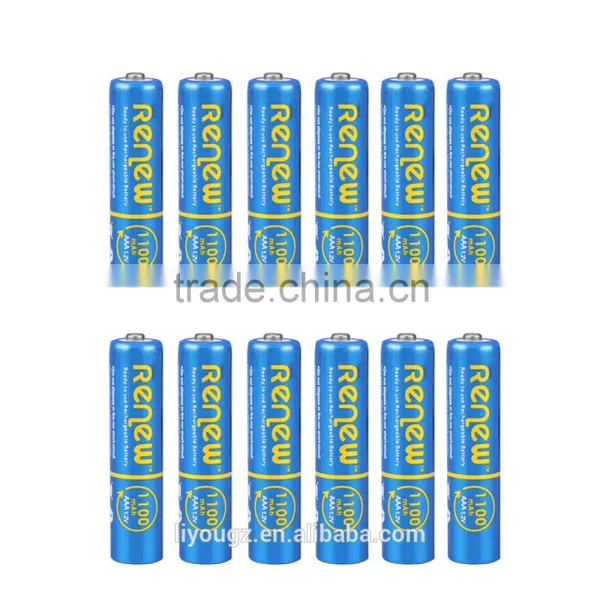 RENEW Brand Ready-To-Use NiMH 1100mAh AAA Rechargeable Batteries, 12 Pack